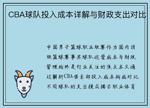 CBA球队投入成本详解与财政支出对比
